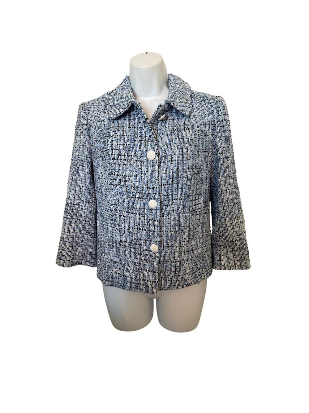 Karl Lagerfeld Paris Blue Tweed Button-Front Jacket Women’s Size 2